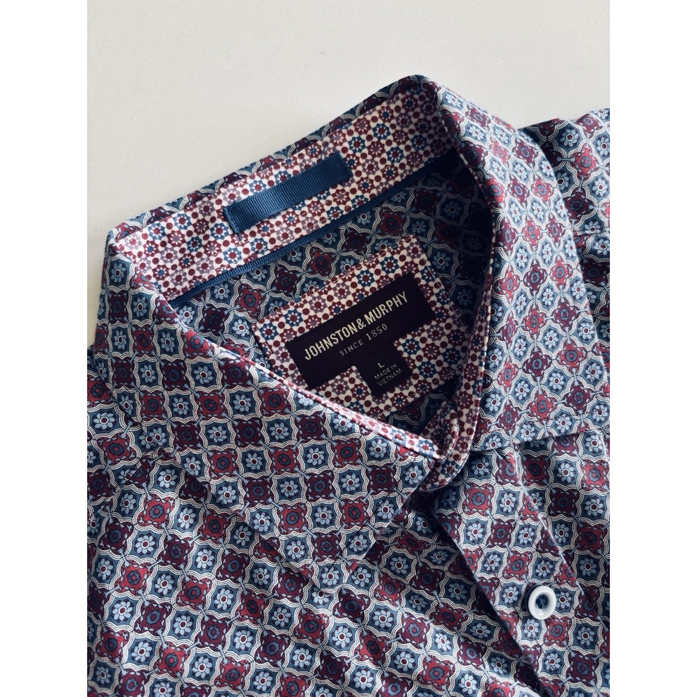 Johnston & Murphy Blue/Red Mosaic Medallion Button Up Shirt Size L EUC